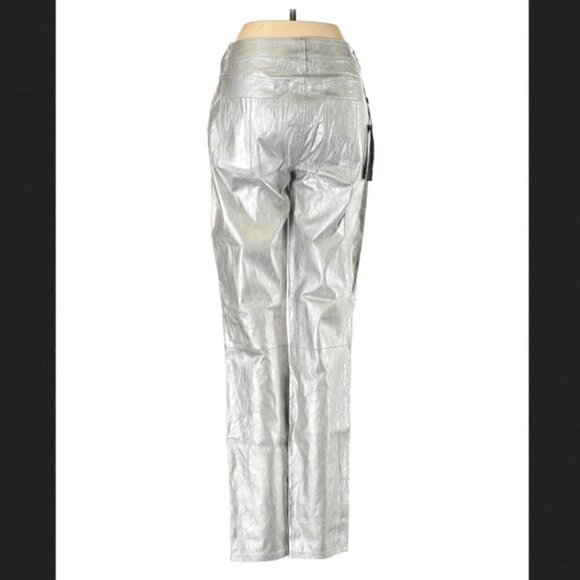 rag & bone Leather Pants 23 NWT Silver Metallic Contemporary Space Dress Event - Picture 10 of 13